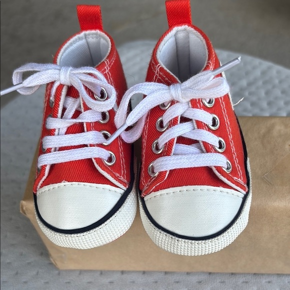 Vibrant Orange and White Low-Top Sneakers with Canvas Upper - Picture 1 of 7